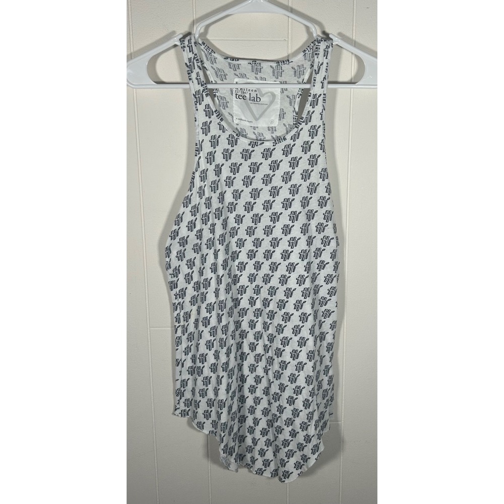 Frank & Eileen Tee Lab Monogram Racerback Tank Top White Blue Cotton Small